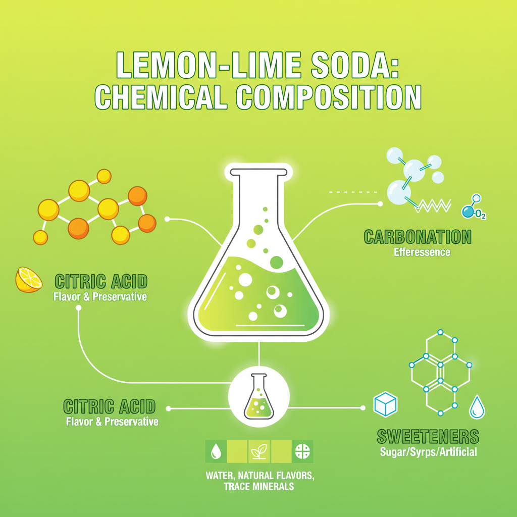 Chemical Composition of Lemon Lime Sodas: An infographic highlighting the key elements like citric acid and carbonation.