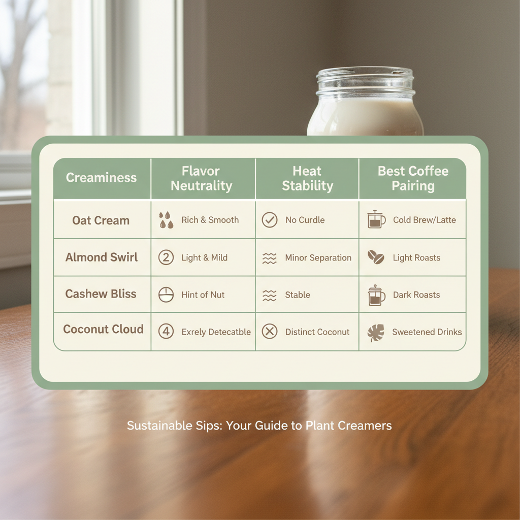 Creamer Comparison Table: A clean and professional table comparing plant-based coffee creamers.