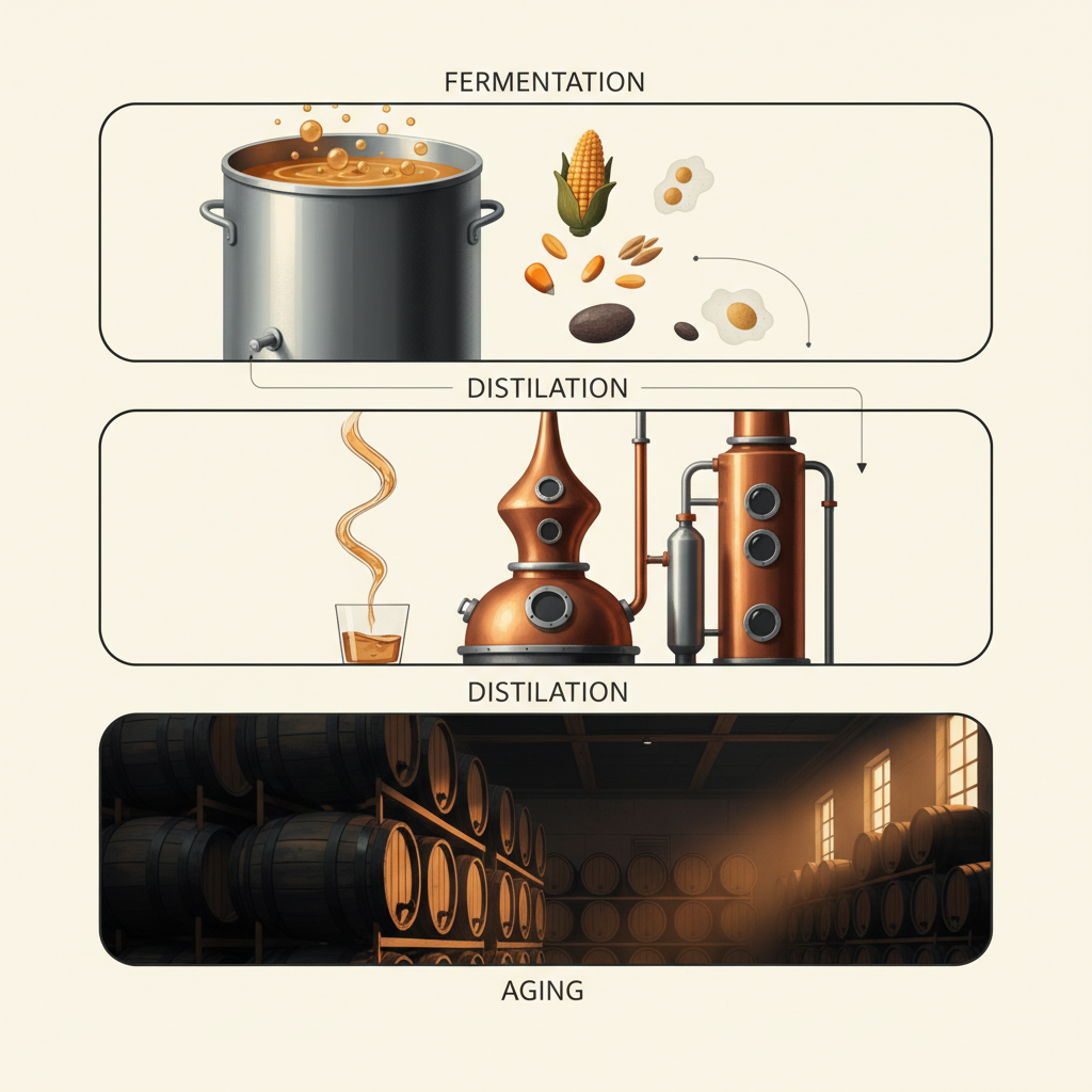 An illustrated guide to bourbon production.