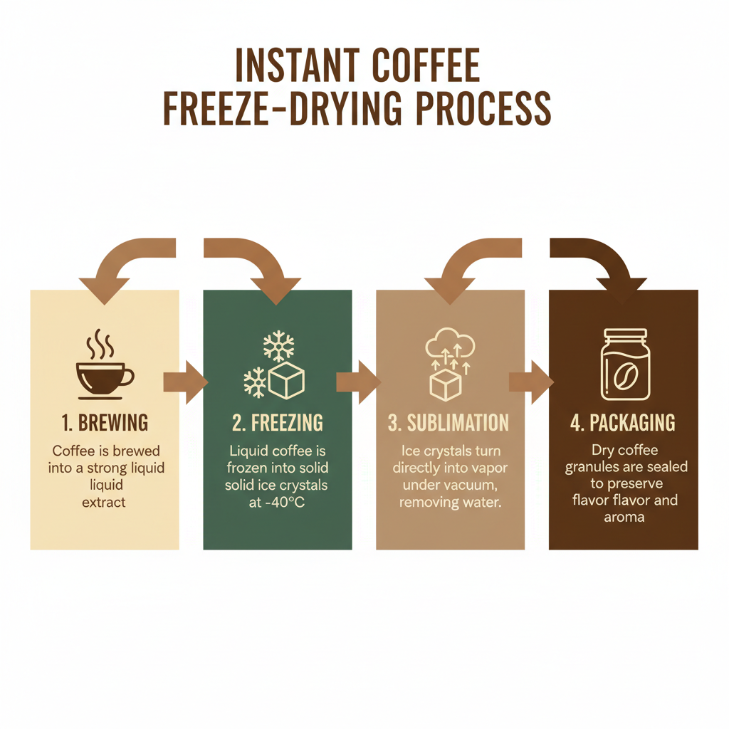 Freeze-Drying Process for Coffee: A step-by-step infographic of how freeze-dried coffee is made.