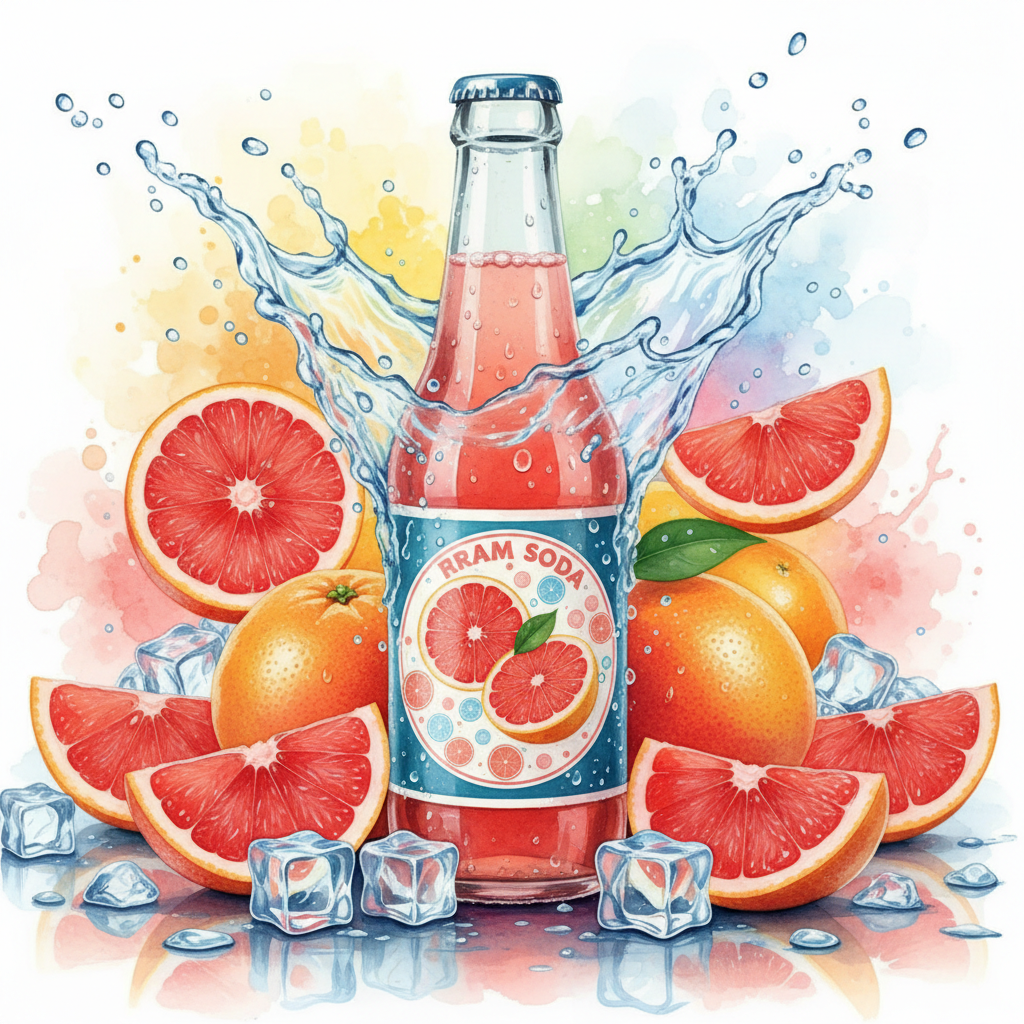 Grapefruit Soda Splash Art: A vibrant depiction of a soda bottle with fresh grapefruits and a splash effect.