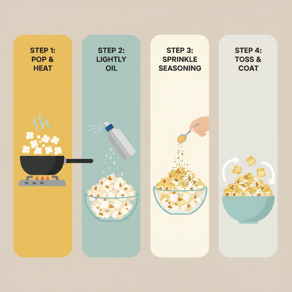 Popcorn Seasoning Adhesion Infographic: A step-by-step infographic on how to make popcorn seasoning stick.