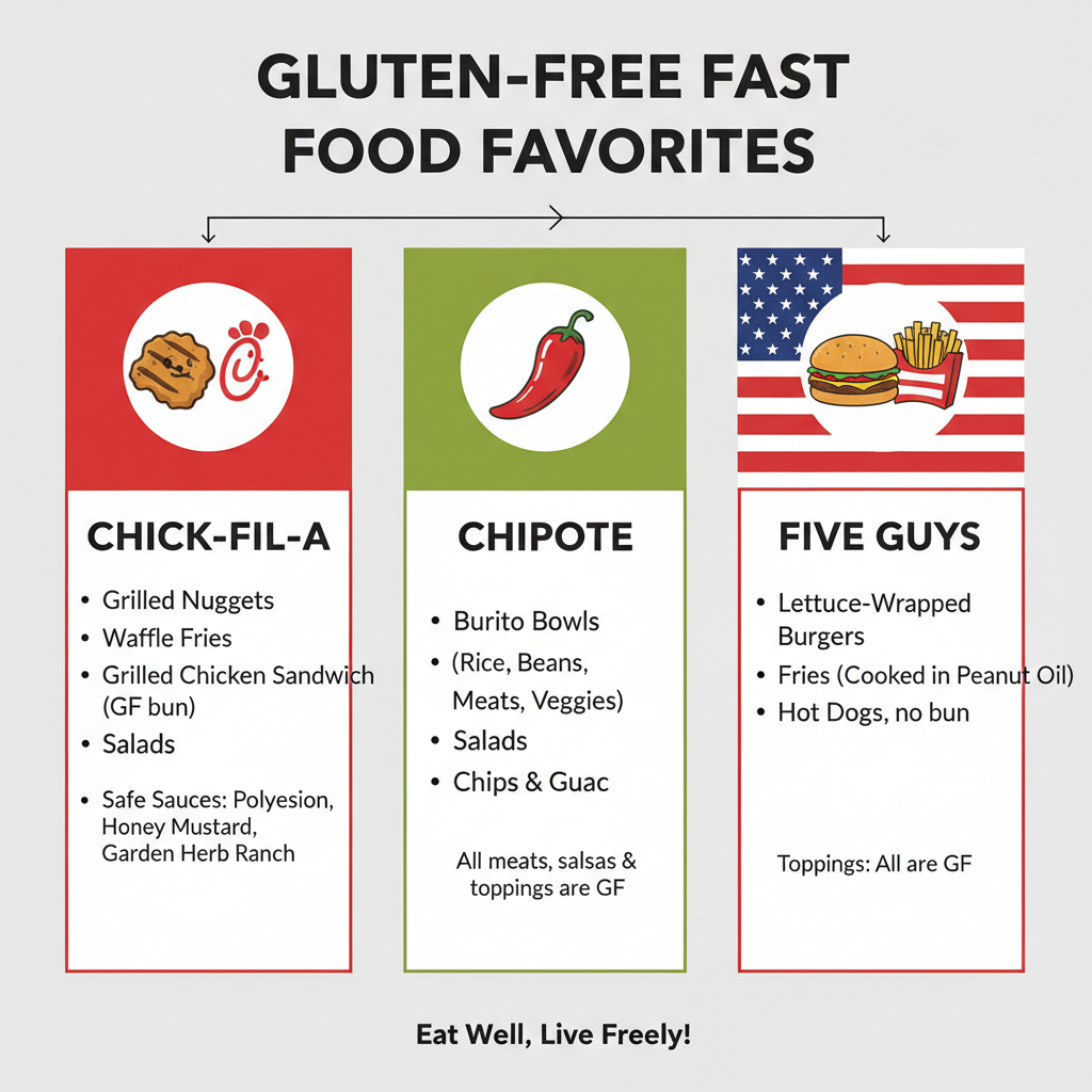 Top Gluten-Free Fast Food Chains: An infographic highlighting the best chains and their top gluten-free menu items.