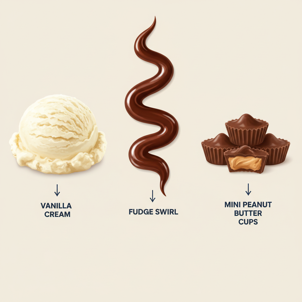 Moose Tracks Ingredients Infographic: A visual breakdown of the three main ingredients with labels.