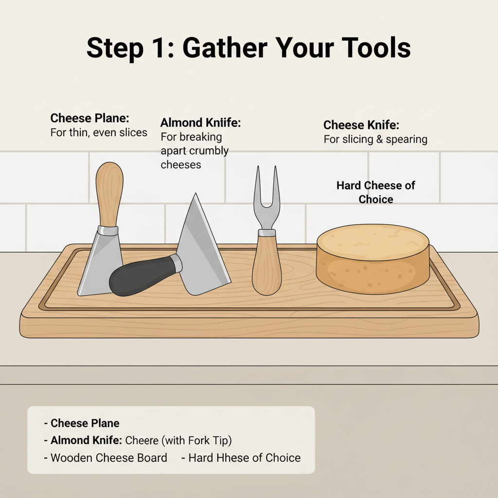 Serving Hard Cheese Guide: A step-by-step visual on cutting and serving hard cheeses.