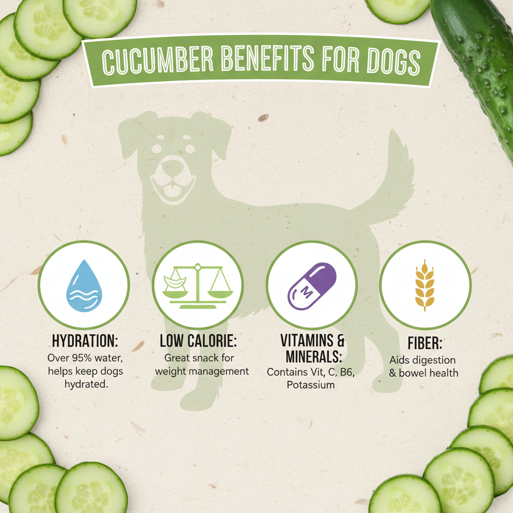Cucumber Benefits for Dogs: An infographic highlighting the nutritional benefits of cucumbers for dogs.