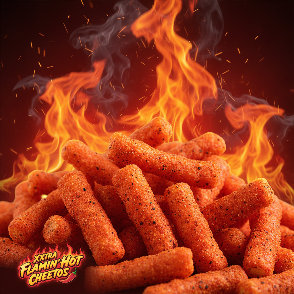 XXtra Flamin' Hot Cheetos: A bold and fiery image emphasizing the extreme spiciness.
