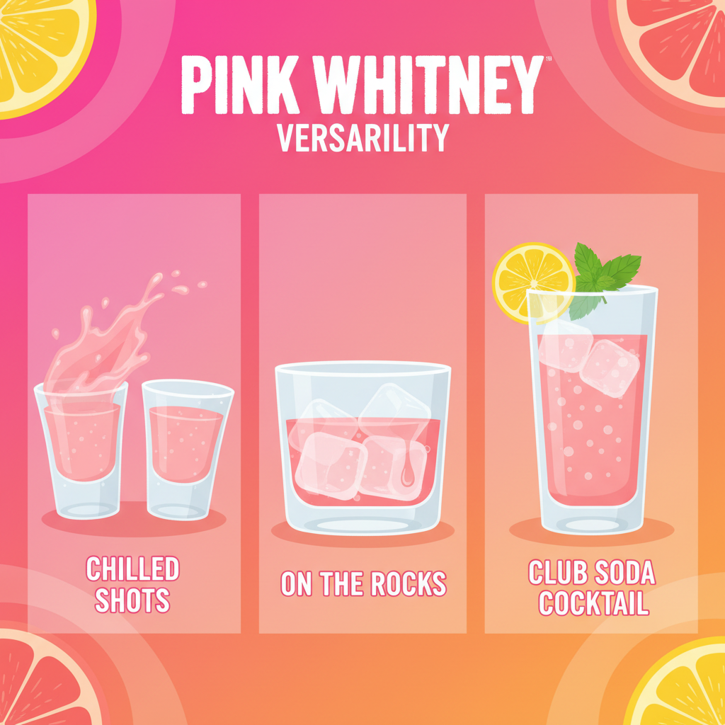 Pink Whitney Serving Ideas: An infographic showcasing three serving suggestions with vibrant visuals.