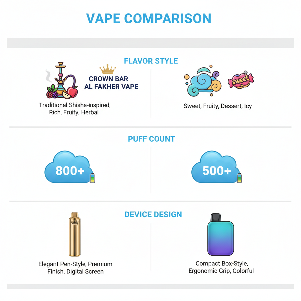 Crown Bar vs Elf Bar Chart: A clean comparison chart showcasing key differences between the Crown Bar and Elf Bar.