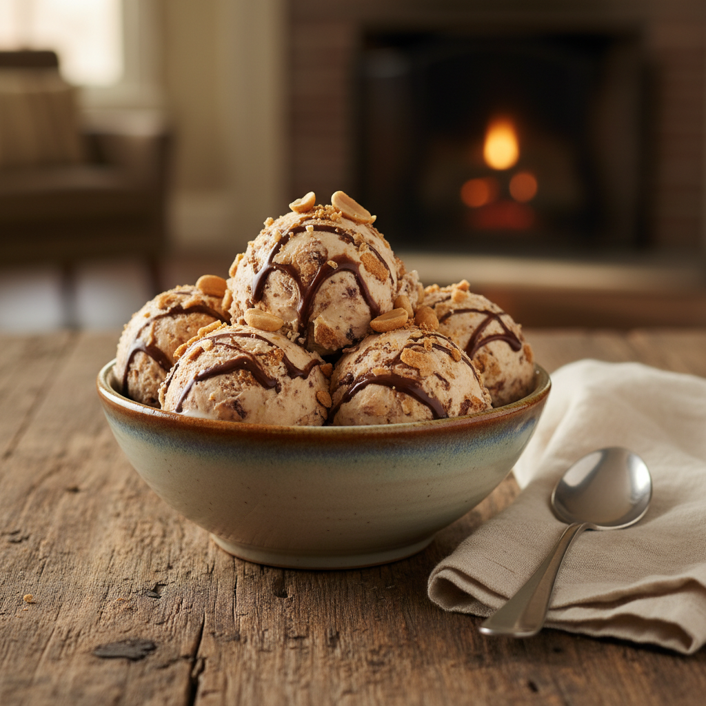 Nutty Buddy Ice Cream Delight: A cozy and inviting image of Nutty Buddy ice cream in a rustic setting.