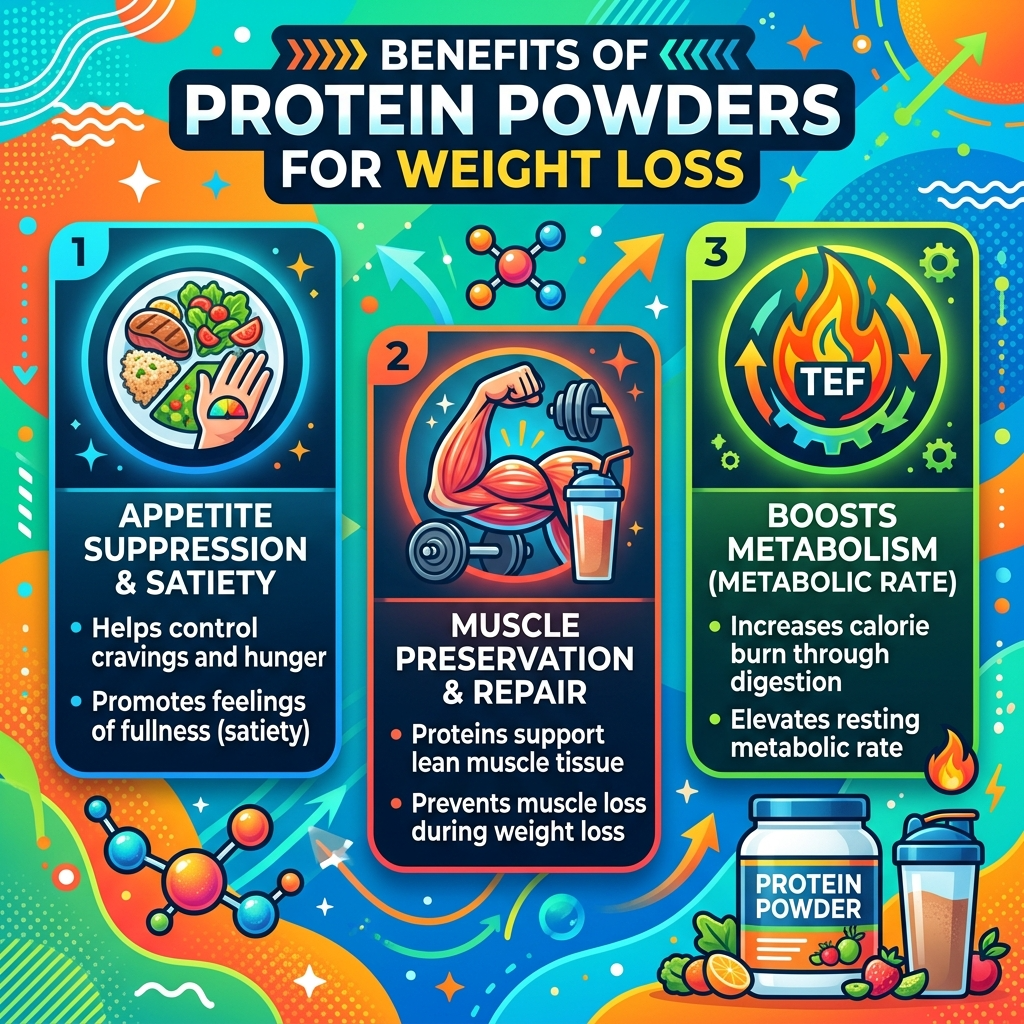 Infographic of protein powder benefits for weight loss